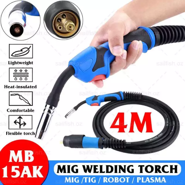 MB15AK MIG/MAG/CO2 Welding Torch Gun Gas Shielded Binzel Euro Connector Cable 4M