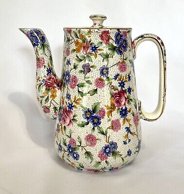 Vtg Pre-1960 Royal Winton Grimwades Ivory Old Cottage Chintz Coffee Pot 1.5 Cup