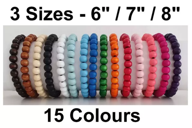 Mens / Womens Wooden Wood Bead Elastic Stacker Bracelet - 15 Colours - 3 Sizes