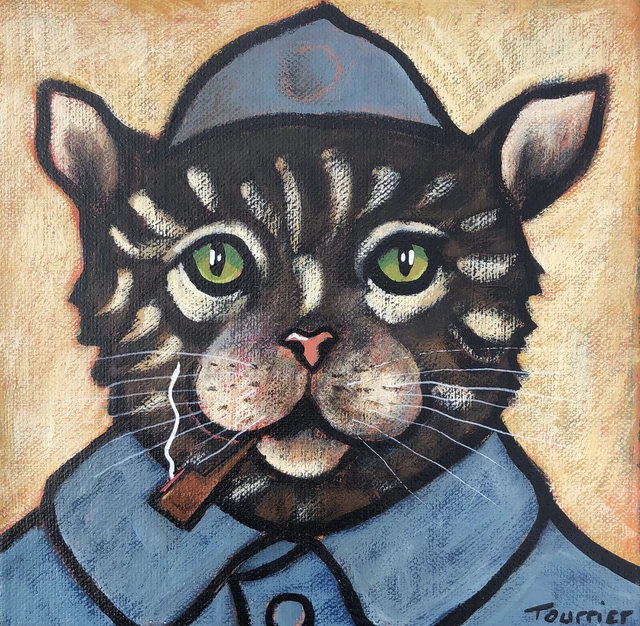 Tableau Peinture Toile Portrait Chat Guerre 14-18  Tourrier