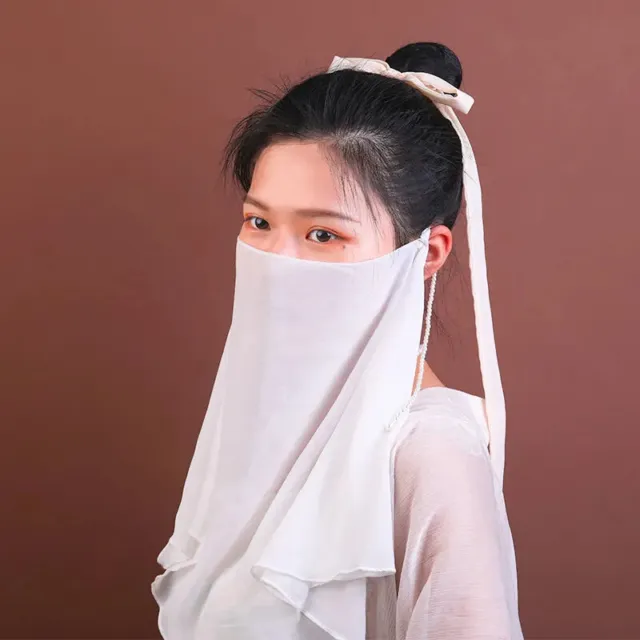 Lady Chiffon Face Veil Tassel Chinese Ancient Hanfu Face Curtain Headdress Retro