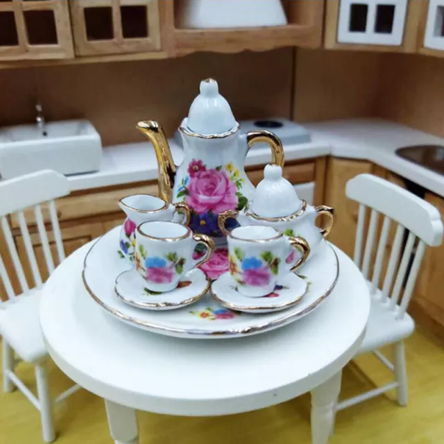 8Pcs/set 1:12 Dollhouse Miniature Dining Ware Porcelain Tea Dish Cup Pl-KX