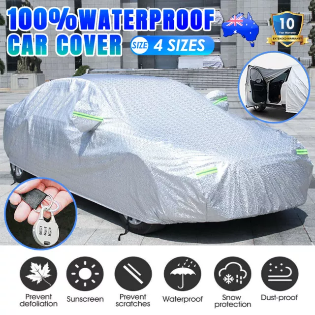 Car Cover Waterproof Aluminum 6 Layer Large Rain UV Dust Hail Resitant Full Size