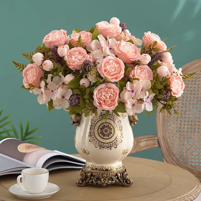 Retro Artificial Flowers Peony Silk Big Bouquet Vase Gift Fake Rose For Home *_*