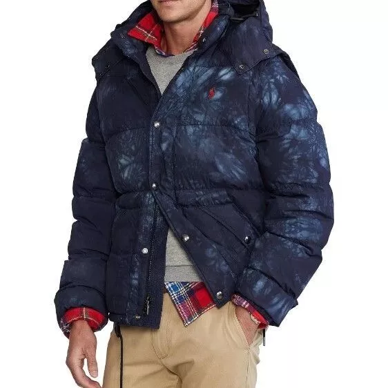 Polo Ralph Lauren Mens Convertible Down Puffer Jacket Blue size M Tie Dye $498
