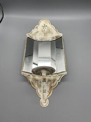 Vtg Metal Wall Sconce Taper Candle Holder 5 Mirror Slats Metal Light Antiquated