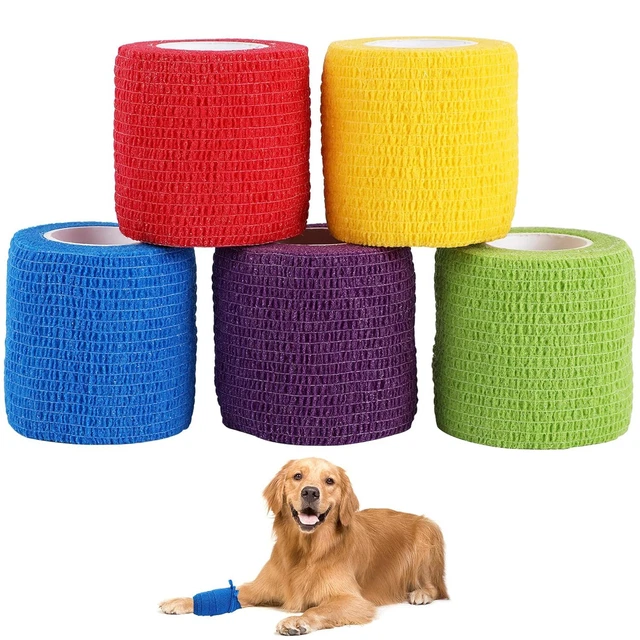 5 Rolls Pet Vet Wrap for Dogs Cats and Horse Self Adherent Bandage 2" No Woven