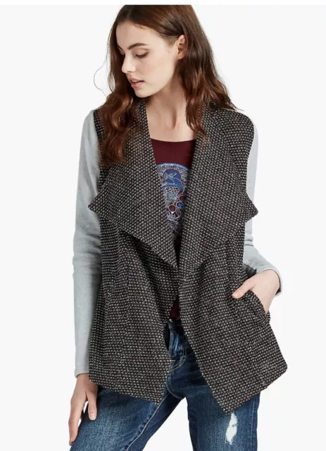 NWT LUCKY BRAND Open Front Panel Mixed Media Sweater Cardigan Size M