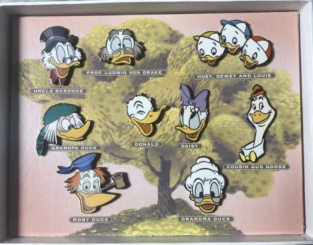Disney Catalog LE 3000 Boxed Pin Set Donald Duck Family Tree Moby, Scrooge, (MM)