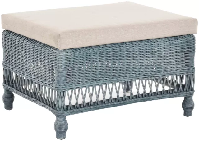 Sitzhocker Rattanhocker Fußhocker Beistell-Hocker Schemel Rechteckig Groß (Blau)