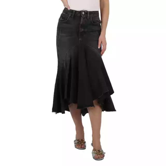 Balenciaga Ladies Charcoal Ruffled Mermaid Denim Skirt, Brand Size 38 (US Size