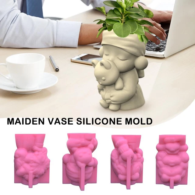 Moldes de maceta de silicona para niñas hágalo usted mismo maceta de concreto molde de jarrón de cemento,