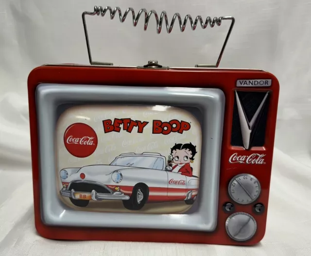Vintage Vandor 2000 Coca Cola Brand ~ Betty Boop Tin Tote / Lunchbox ~ COA NICE