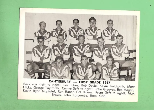 1967 Mirror Newspaper Rugby League Card - Canterbury  Team