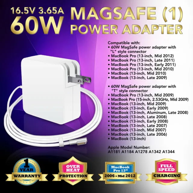 60W 16.5V 3.65A Power Charger for Apple MAC MacBook pro 13" A1181, A1184, A1278