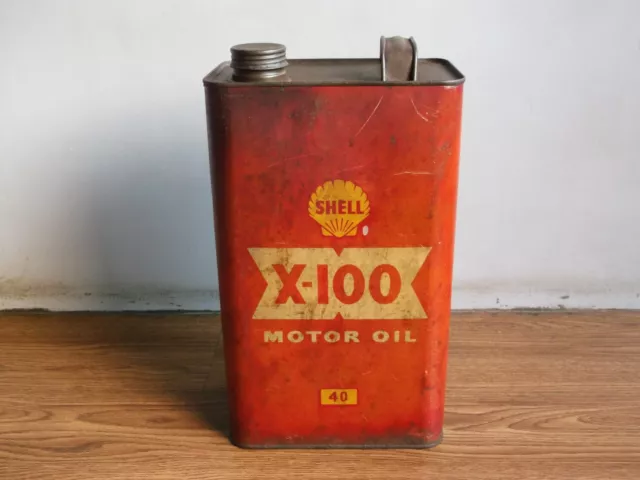 Rare vintage SHELL X-100 MOTOR OIL advertising tin container of 60's.