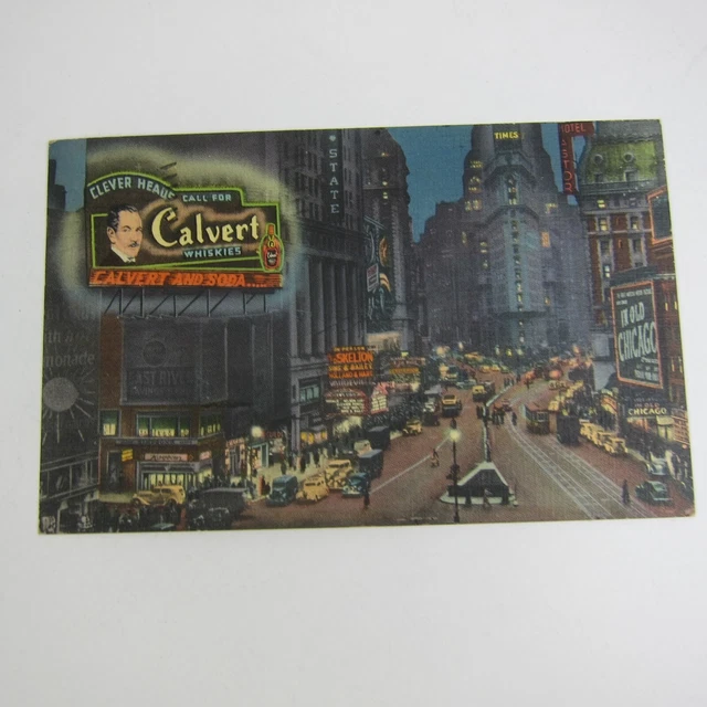 LINEN POSTCARD NEW York City Times Square Night Calvert Whisky Vintage