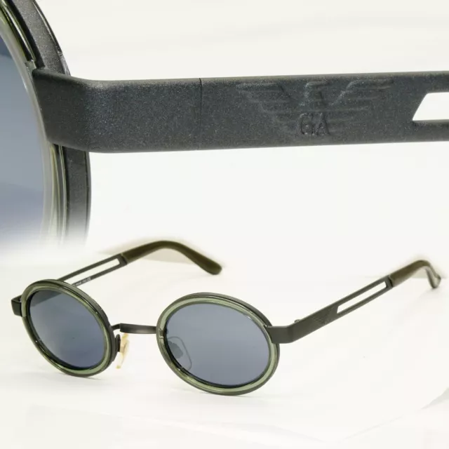 Emporio Armani Sunglasses 1997 Vintage Black Oval Grey Green Eagle 057-S 988