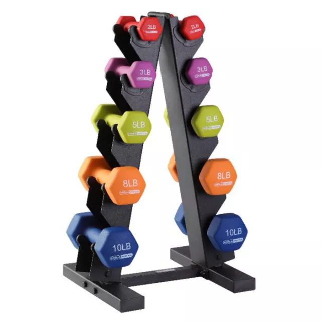 HolaHatha Neoprene Dumbbell Free Hand Weight Set with Storage Rack, Multicolor