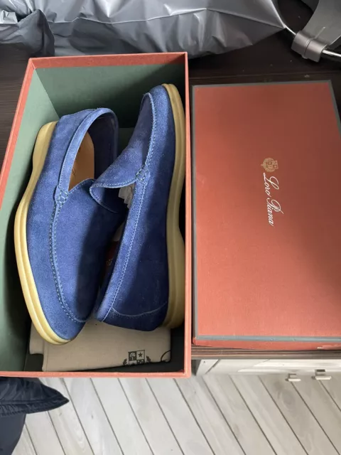100% Genuine Loro Piana Summer Walk Shoes Blue 41 Boxed
