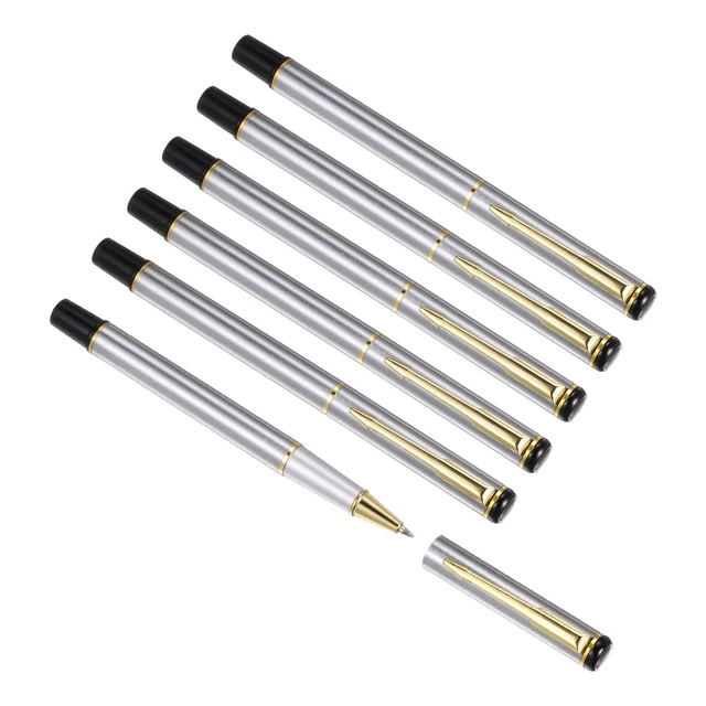 6Pcs Metal Ballpoint Pen Medium Point 1mm Black Ink Ball Pens, Silver Gold