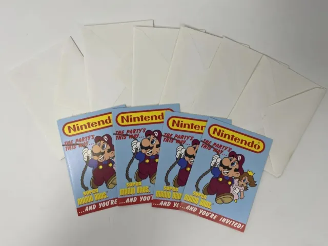 *RARE* Vintage Super Mario Bros Party Invitations Lot Of 4 Cards & 6 Envelopes