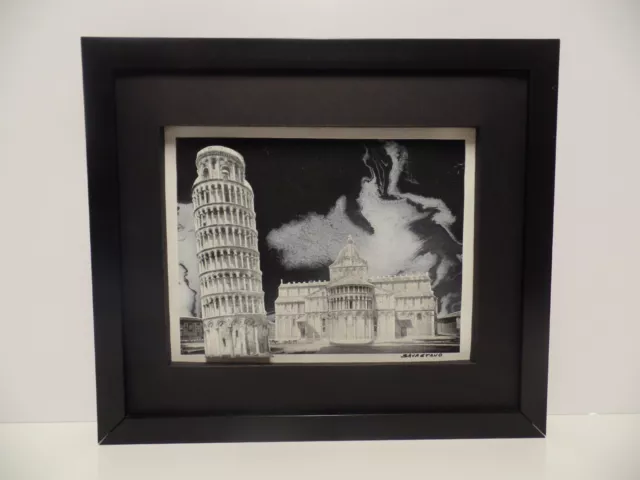 ORIGINAL 3D ART OIL PAINTING ON CANVAS LEANING TOWER OF PISA FRAMED 13 x 15