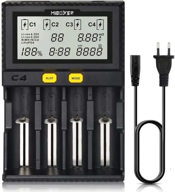 Smart Chargeur De Batterie 18650, Miboxer Universel 4 Baies, Écran LCD Automatiq