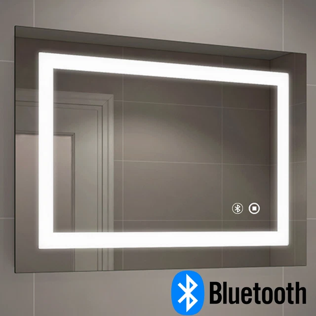 EMKE LED BLUETOOTH Bathroom Mirror With Shaver Socket Demister Lights