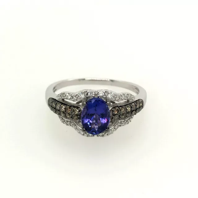 LeVian 14K White Gold Tanzanite G-H SI1 Chocolate Diamond 1.4 cts Ring Size 6.5