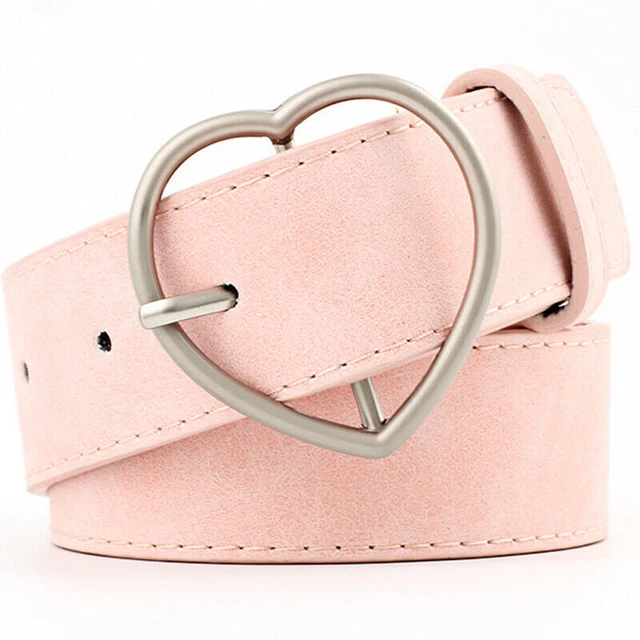 Ladies Girl Heart Shape Buckle Belt for Dress Jeans Faux Leather Waistband UK