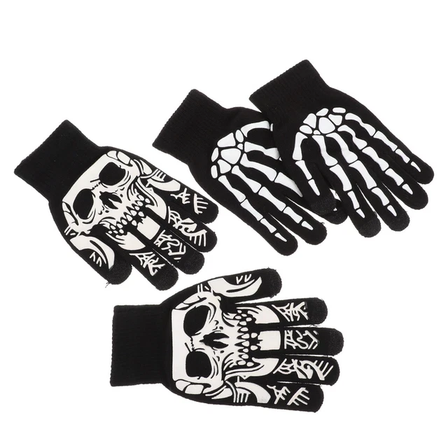 2 Paia Guanti Adulto Craw Mano Orribile Teschio Halloween Uomo Donna Uomo Bambino