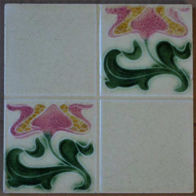 England - Antique Art Nouveau Majolica Tile C1900