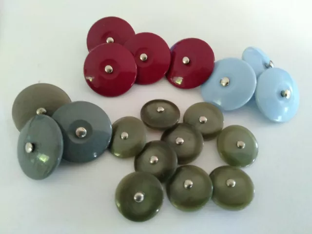 Vintage Buttons Lot Plastic Metal Shank Green Blue Red Craft Sewing