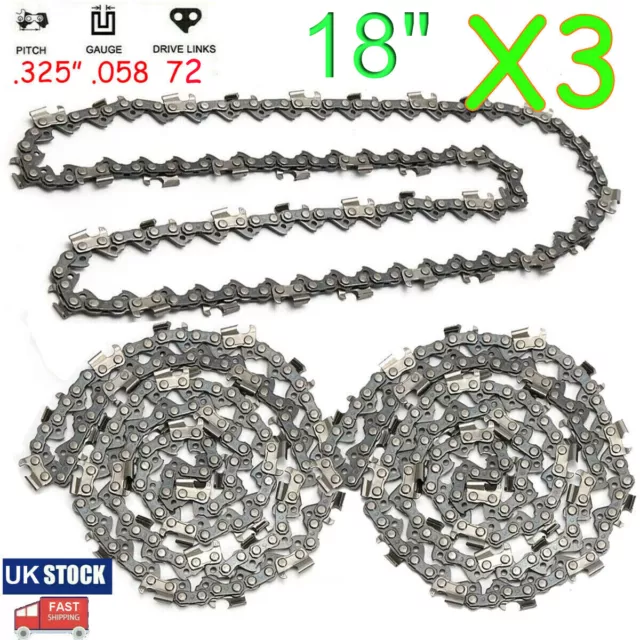 3PCS Chainsaw Chain For Husqvarna 357XP 359 18" .325 .058 1.5mm 72DL Saw Blade