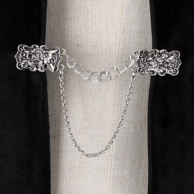 Antique Silver Flower Cardigan Clips Shawl Shrug Sweater Collar Clasps Chain