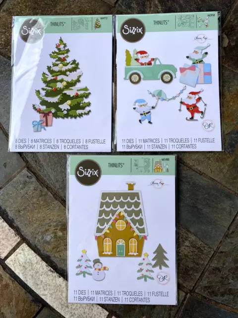 Lot of 3 Sizzix Thinlits Die Cutting Scrapbooking Card Christmas Holidays NEW!