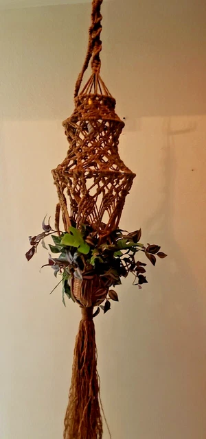 Vtg Large 65"-inch Handmade Macrame Retro Boho Plant Hanger with light