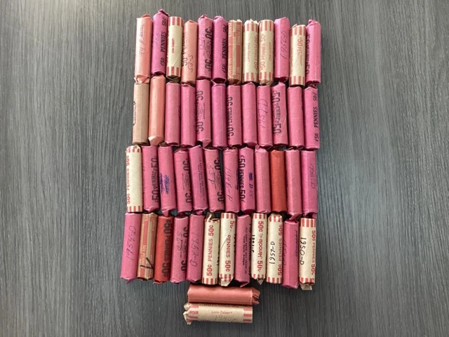 (50) Full Rolls of 1940s & 1950s Wheat Cents - $25 - Mixed Dates and Mint Marks
