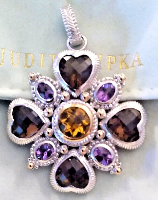 Judith Ripka Sterling Silver 14K Multi Gemstone Large Enhancer Pendant NEW Judith Ripka Sterling Silver 14K Multi Gemstone Large Enhancer Pendant NEW