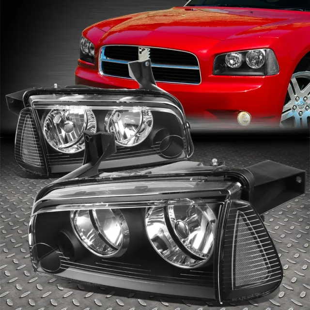 For 06-10 Dodge Charger Black Housing Clear Corner Headlight Replacement Lamps