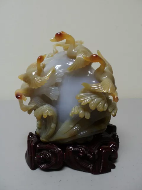 Elaborate High Quality 19Th C. Chinese Hand Carved Natural Agate Figurine