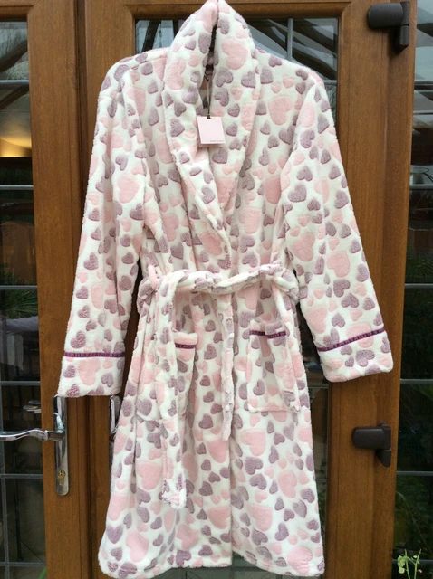 FAIRY DUST SOFT Fluffy Cream,pink And Purple Hearts Dressing Gown- Size M.  BNWT 14.50 - PicClick UK