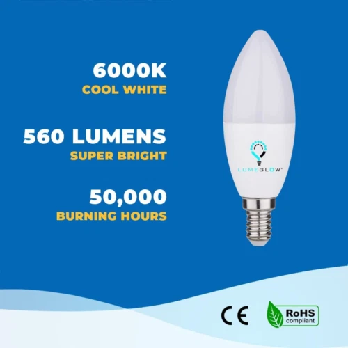 LumeGlow E14 kleine Edison Schraube LED Glühbirne | 6W kühlweiß 6000k 2