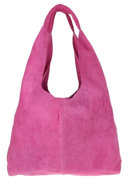 Einfache Schultertasche aus echtem Wildleder Vera Pelle Griffe magnetischer Druckknopf Made in Italy
