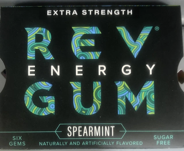 REV ENERGY SUGAR Free Gum SPEARMINT Extra Strength 6 Gems 1 PACK £