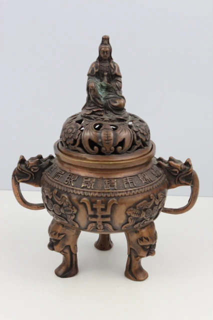 Antique Chinese Bronze Guanyin Censer Ming Dynasty Xuande 6 Character Marks