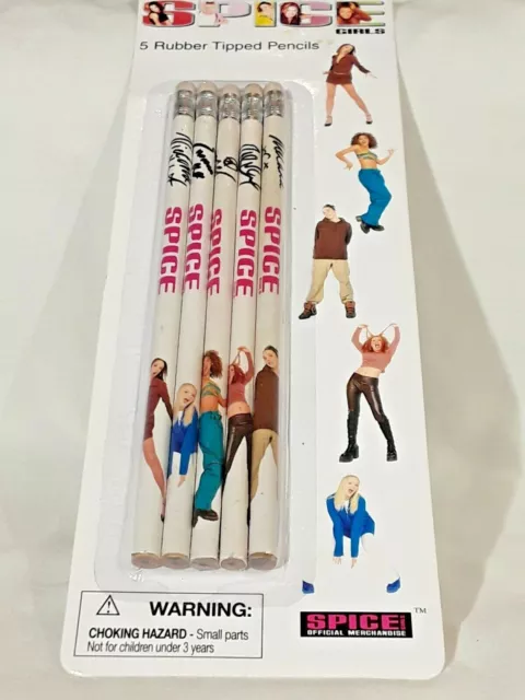 Vtg 1997 - Set Of 5 Rubber Tipped Pencils - Spice Girls - Brand New / Never Used