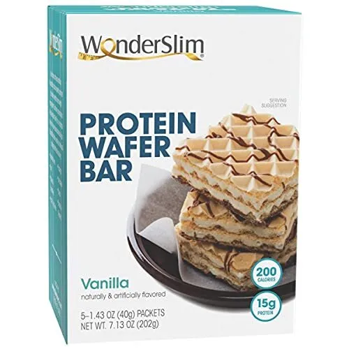 WonderSlim Proteína Oblea Snack Barra Vainilla 200 Calorías 15g Proteína 0mg Chole...