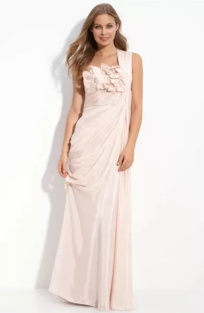 Adrianna Papell Floral Embellished Draped One Shoulder Gown Sz 8 Blush